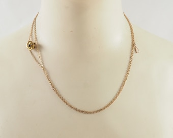 Antique Victorian Gold Filled Watch Chain, Love Knot Slide, Sapphire Accent, Germany 1900