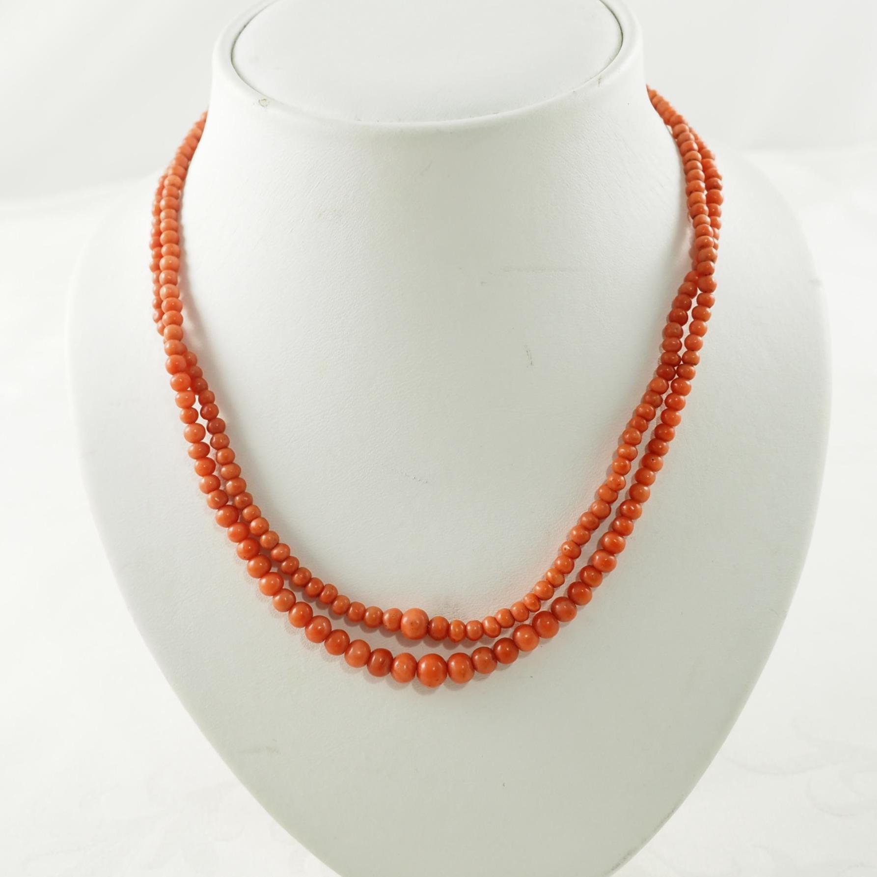 Collier Ancien En Corail Véritable Style Art Déco Pour Jeune Fille - Longueur 36-40cm - Parfait état