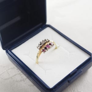 Vintage 14K Gold Ruby and Diamond Band Ring, 585 Standard Yellow and White Gold, Ring Size USA 8.0, UK P 1/2, Germany 57, Germany 1960s