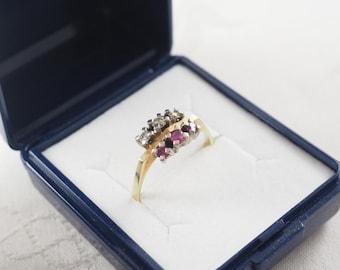 Anillo vintage de oro de 14 quilates con rubí y diamantes, talla 8 (EE. UU.), Alemania, década de 1960