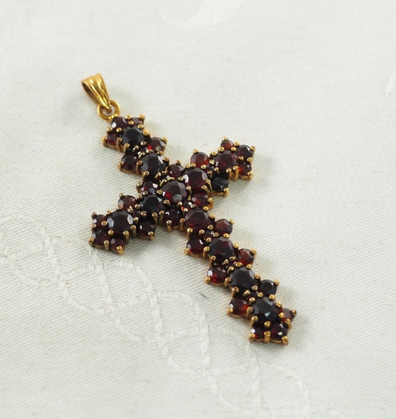 Vintage Art Deco Bohemian Garnet and 8K Gold Cros… - image 4