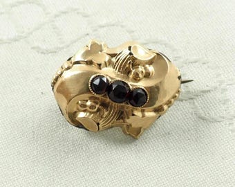 ビクトリア朝のボヘミアンガーネットブローチ：14Kゴールド＆シルバー