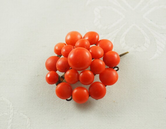 Antique Victorian Coral Cluster Brooch, Mediterra… - image 1