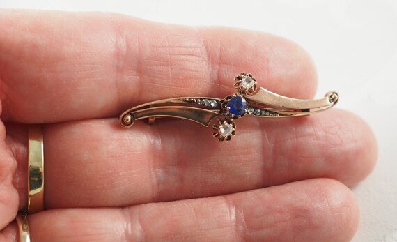 Antique Edwardian 8K Rose Gold, Sapphire and Diam… - image 8