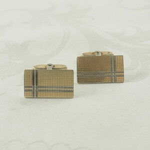 Vintage Scandinavian Modernist Silver Gilt Cufflinks, 835 Standard Silver, Norwegian Flag, Machine Engraving, Maker RJ, Scandinavia 1970s