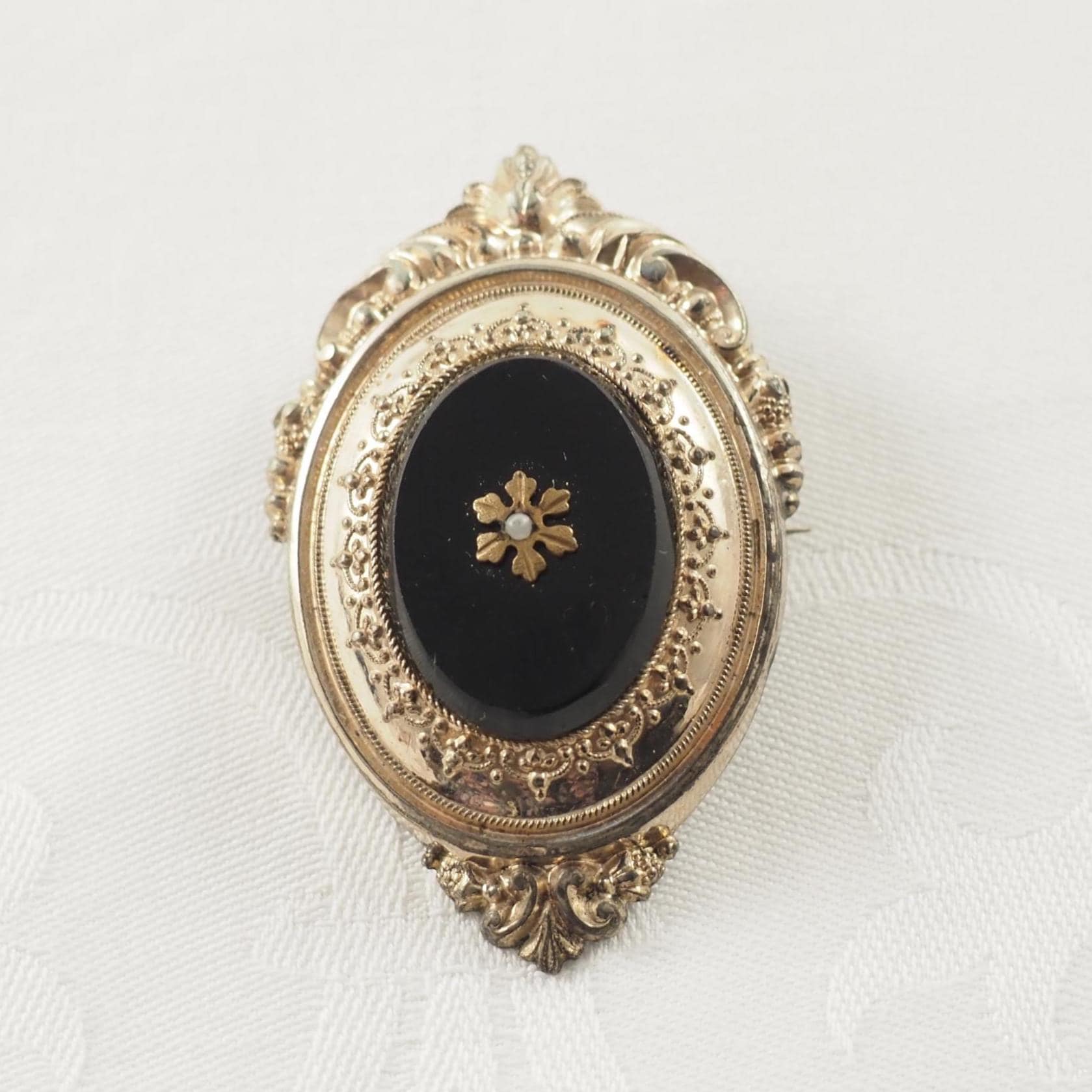 Épingle Ancienne Or 18k – Perle Et Onyx – Signée Paul Lits Bruxelles – Bijou Vintage