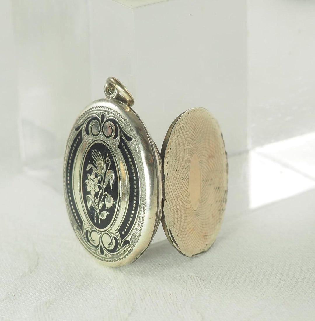 Locket Back Antique Victorian Locket Back Pendant, Gold Filled and Black Enamel ...
