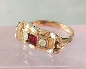 Vintage Art Deco Tank Ring, Gold Filled, Paste Stones, Size USA 8.4