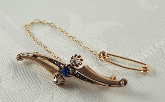 Antique Edwardian 8K Rose Gold, Sapphire and Diam… - image 5