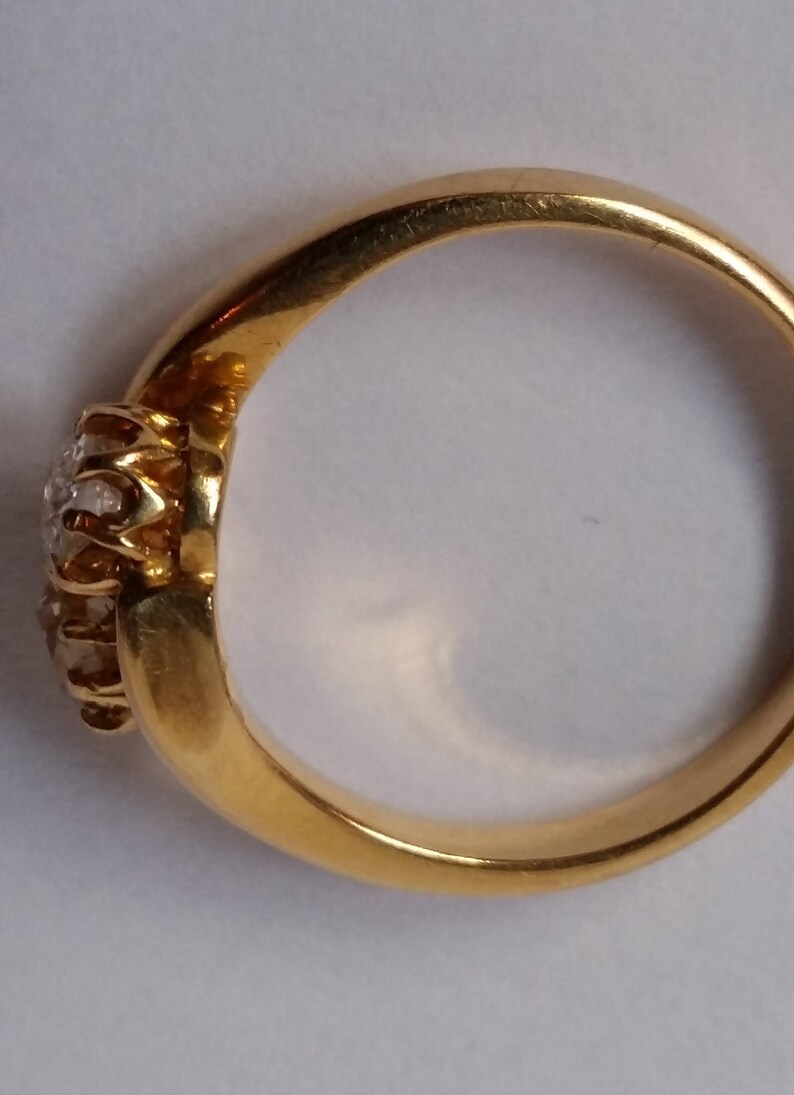 Ring Size USA 6.1 UK L 12 Engagement 18K Gold Antique Victorian White and Champagne Colored Diamond Cross-Over Ring Fancy Diamond