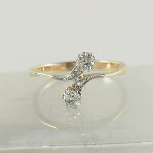 Antique Edwardian 14K Gold and Diamond Toi et Moi Engagement Ring, Diamonds Each 0.11 Ct, Ring Size USA 6.8, UK N, Germany 54, Germany 1920
