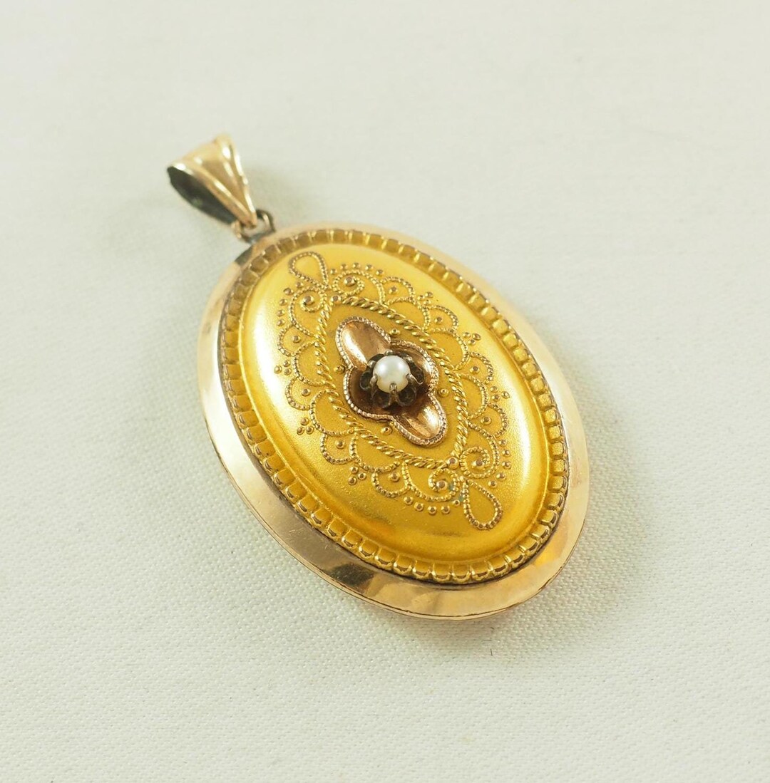 Locket Back Victorian Etruscan Revival Locket Back Pendant, Gold Filled Bi Color ...