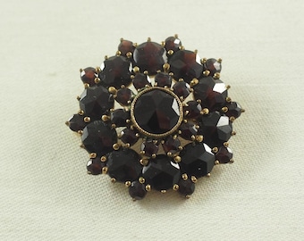 アンティーク ボヘミアン ガーネット ブローチ：ビクトリア朝の金箔