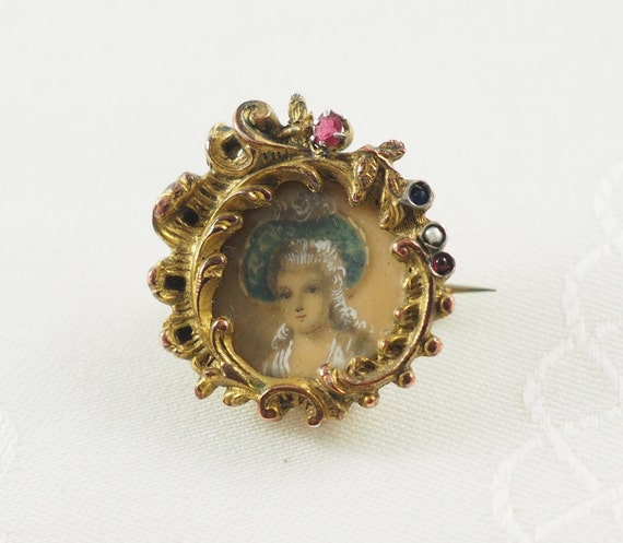 Antique Belle Époque Gilt Metal Miniature Set Bro… - image 1