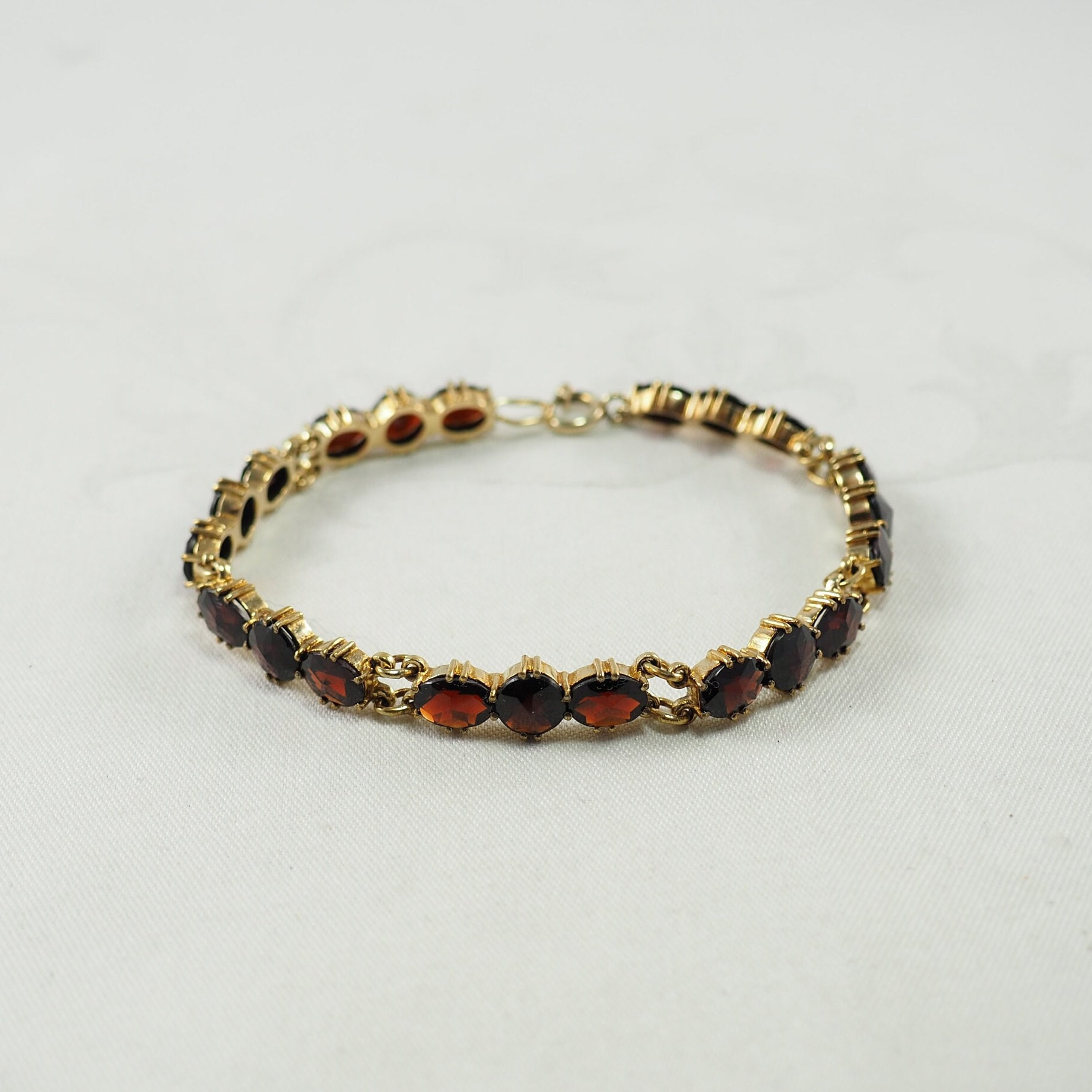 Antique Edwardian Bohemian Garnet Bracelet, Rose Cut, Spring Ring Clasp, Marked Norm Gold, Gold Plated, January Birthstone, Austria 1910s