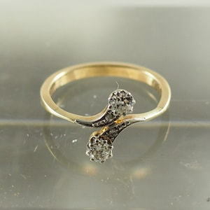Antique Edwardian 14K Gold and Diamond Moi et Toi Engagement Ring, Old Cut Diamonds, Ring Size USA 5.7, UK K 1/2, Germany 51, Germany 1910s