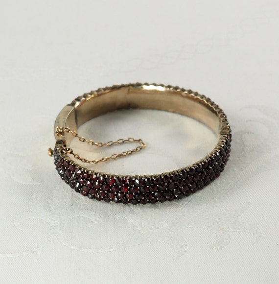 Antique Victorian Bohemian Garnet Hinged Bracelet… - image 8
