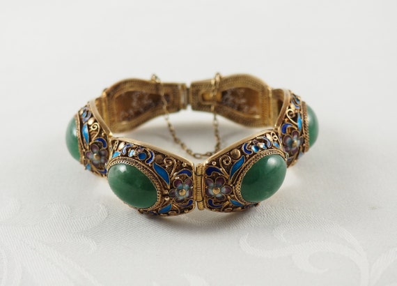 Vintage 1920s Chinese Export Enameled bracelet, S… - image 1