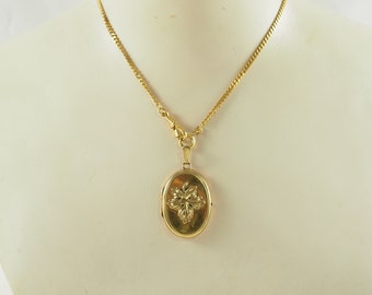 Antique Victorian Gold Filled Oval Locket with Applied Vine or Grape Leaf, Christian Symbolism, Two Frames, Germany 1900-1910