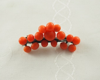 Victorian Mediterranean Coral Diadem Form Brooch, Salmon Pink Coral, Germany 1870s