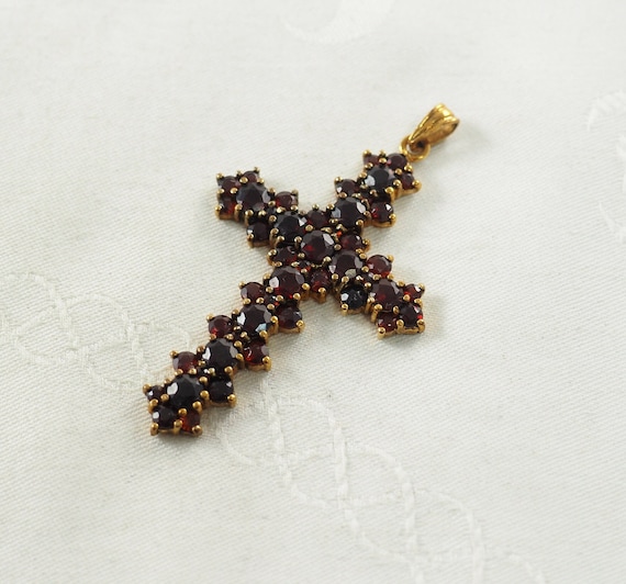 Vintage Art Deco Bohemian Garnet and 8K Gold Cros… - image 5