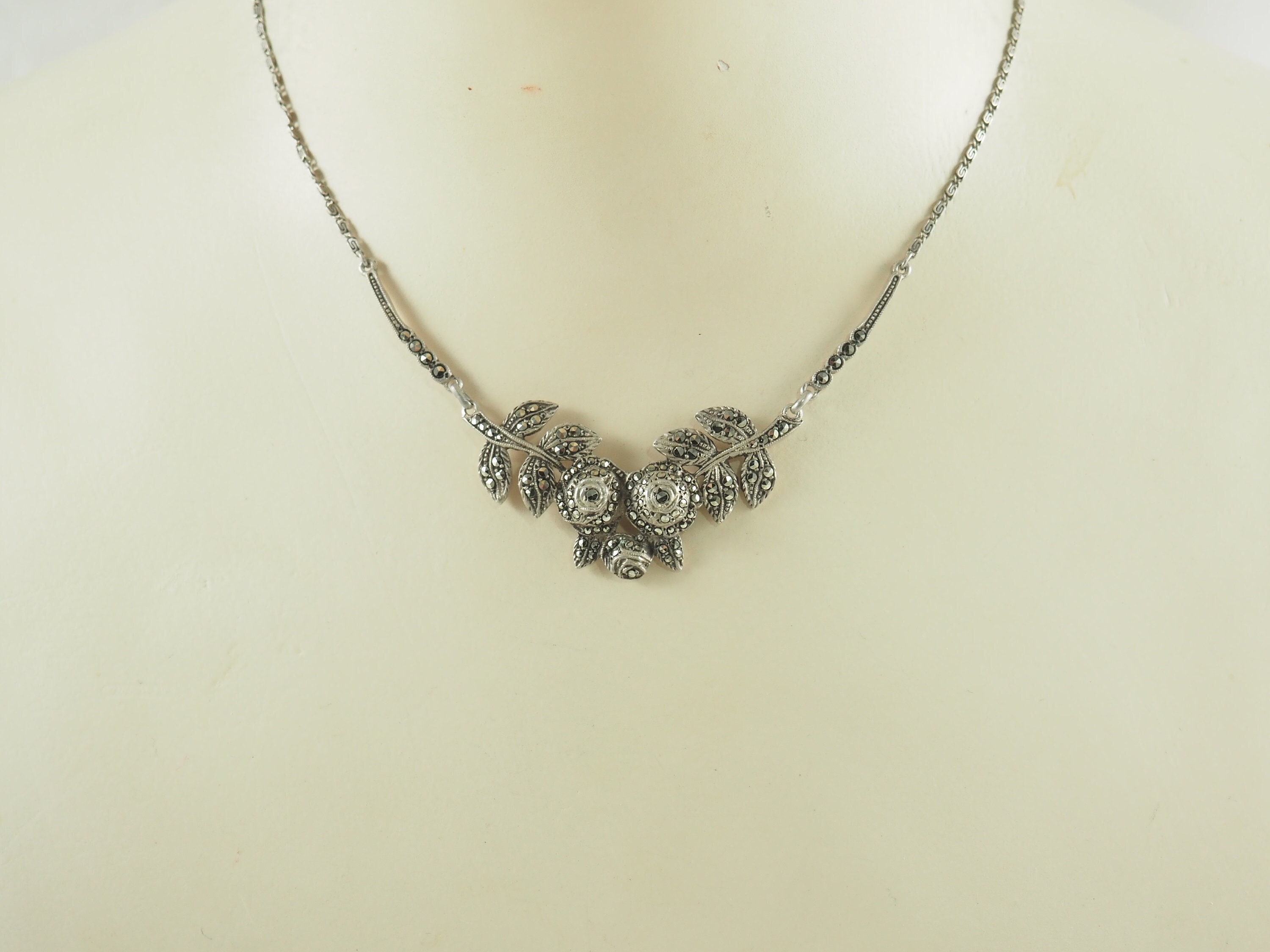 Buy Vintage Marcasite and Sterling Silver Necklace With Roses and