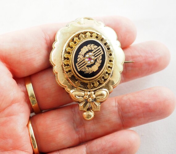 Antique Victorian Gold Filled and Enamel Sentimen… - image 2
