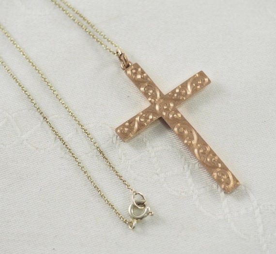 Antique Victorian Gold Filled Cross Pendant, Roll… - image 1