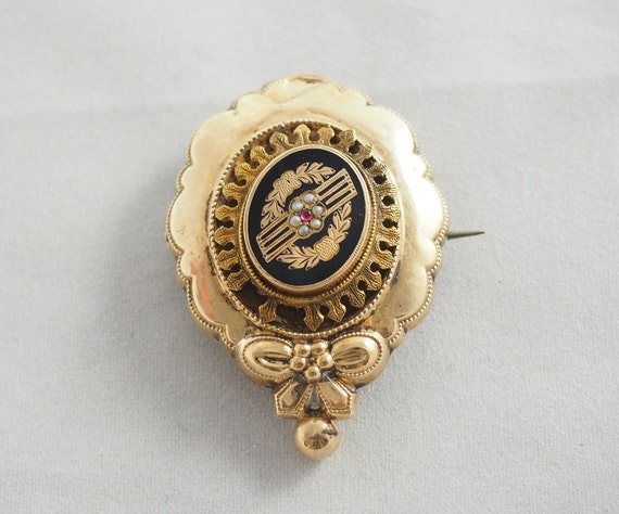 Antique Victorian Gold Filled and Enamel Sentimen… - image 1