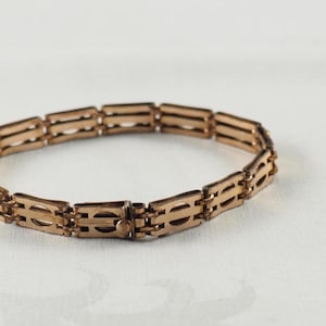 Pulsera antigua eduardiana con eslabones de puerta chapados en oro, tono oro rosa, 18,5 cm de largo (7 1/4 pulgadas), para muñecas medianas y grandes, Alemania, 1900-1910