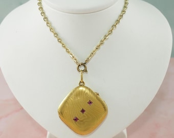 Edwardian Locket, Gold Filled, Lozenge Shaped/3 Rubies, Photo Locket, Germany 1910
