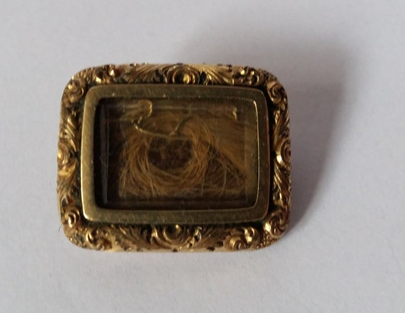 Antique Victorian Mourning Brooch, Rolled Gold, W… - image 1