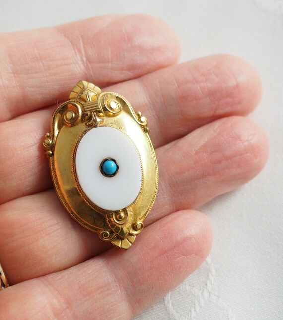 Antique Victorian Oval Pendant/Brooch, Gold Fille… - image 2