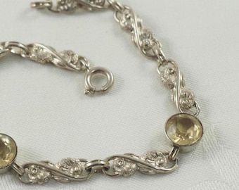 Art Deco Silver and Citrine Bracelet, Foliate Scrolls, 800 Silver, Germany 1920
