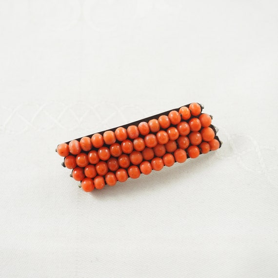 Antique Victorian Coral and White Metal Brooch, N… - image 3