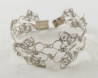 Vintage Sterling Silver Filigree Butterfly Bracelet, Marked, Poland 1990