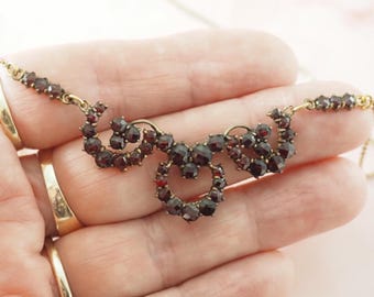 Boho Granat Girlande, vergoldet, Oresto, Deutschland 1900