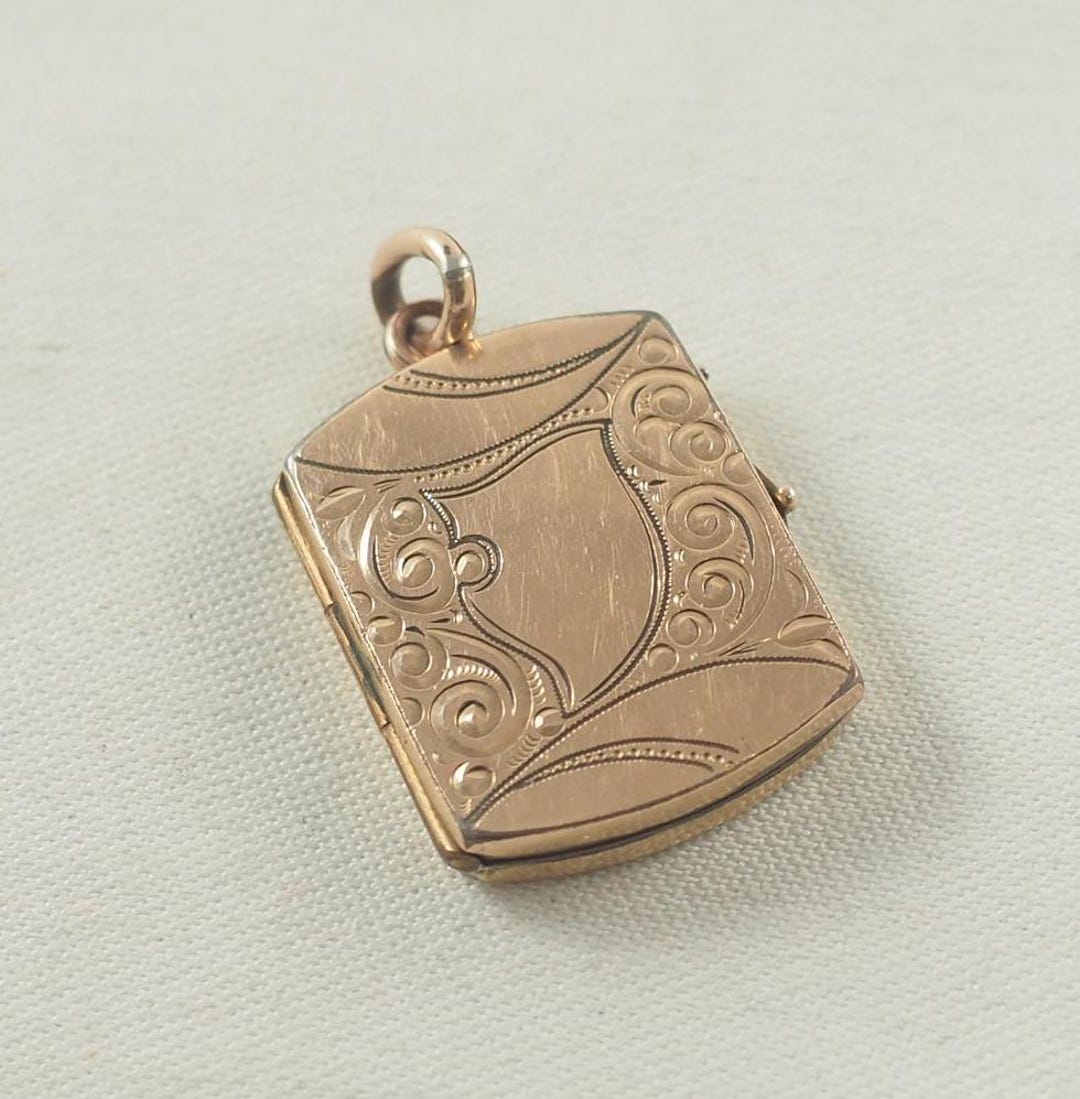 Rectangular Gold Locket Antique Victorian Rectangular Gold Filled Locket, Rolled Gold in Rose ...