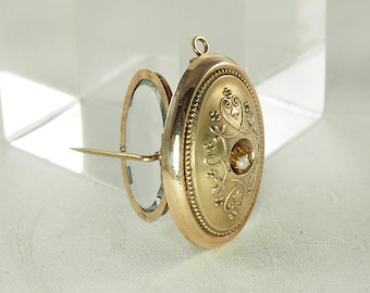 Viktorianische Silberschmiede Medaillon Brosche: Samenperle Faux Cannetille, Deutschland 1870