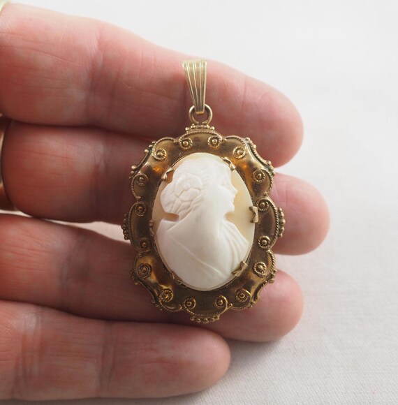 Camée Vintage En Coquille - Or Jaune 14 Carats - Style Victorien Gran Bretagna - Bijou Ancien Et élégant