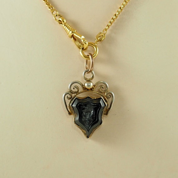 Antique Victorian Silver Gilt and Obsidian Intagl… - image 3