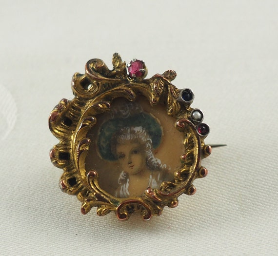 Antique Belle Époque Gilt Metal Miniature Set Bro… - image 3