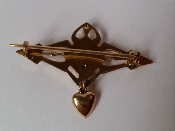 Antique Victorian Gold Filled Bar Brooch with Hea… - image 4
