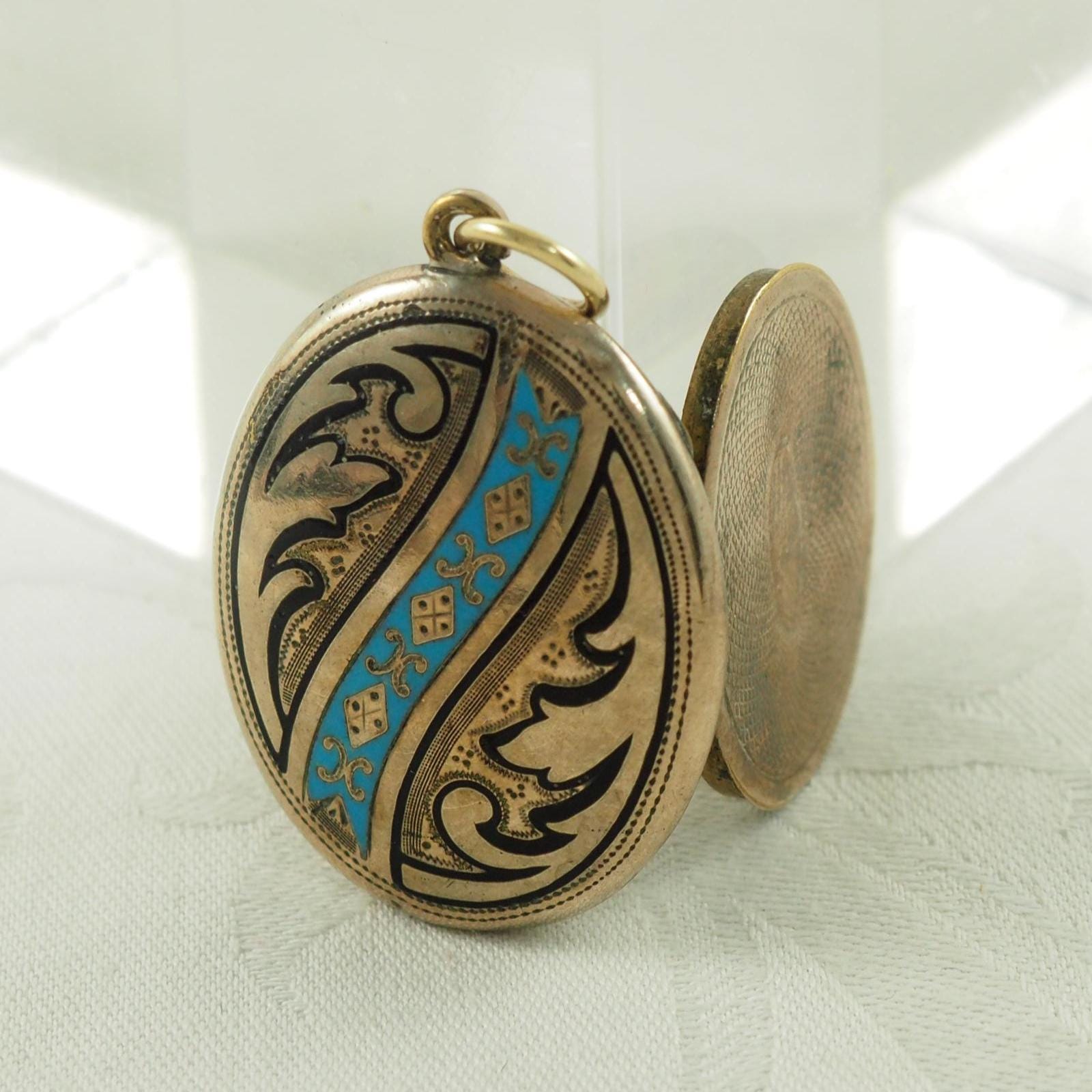 Antique Gold Filled Enamel Locket Pendant: Victorian Mourning Jewelry, Germany 1880s