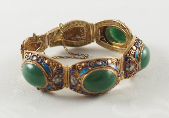 Vintage 1920s Chinese Export Enameled bracelet, S… - image 4