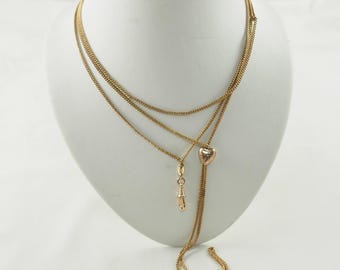 Chaîne De Montre Victorienne Remplie D'or Avec Pendentif Coeur - Occasion Bon état