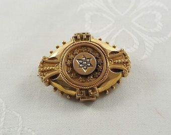Viktorianische etruskische Revival Gold Fill Brosche, Deutschland um 1880