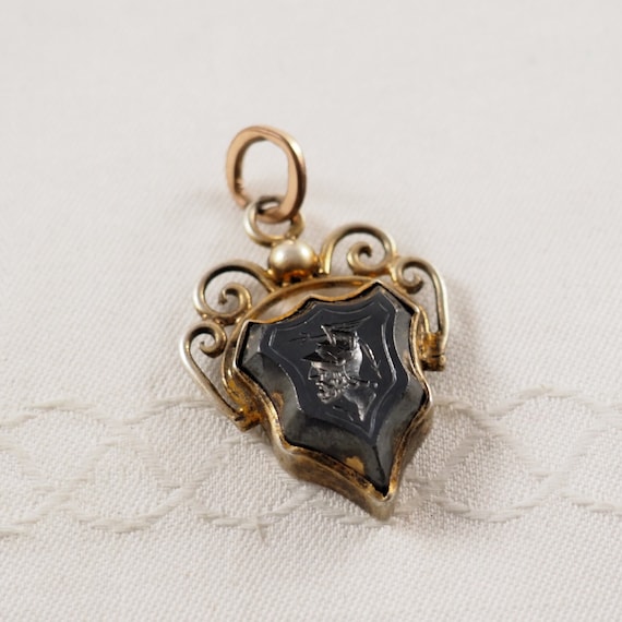 Antique Victorian Silver Gilt and Obsidian Intagl… - image 4