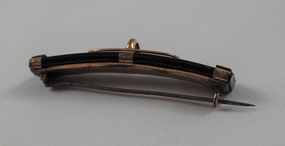Antique Mid Victorian Onyx and Gilt Bar Brooch, G… - image 3