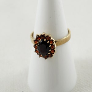 Art Deco Bohemian Garnet and 8K Gold Oval Cluster Ring, Ring Size USA 6.8, UK N, Germany 54, January Birthstone, Germany 1930s